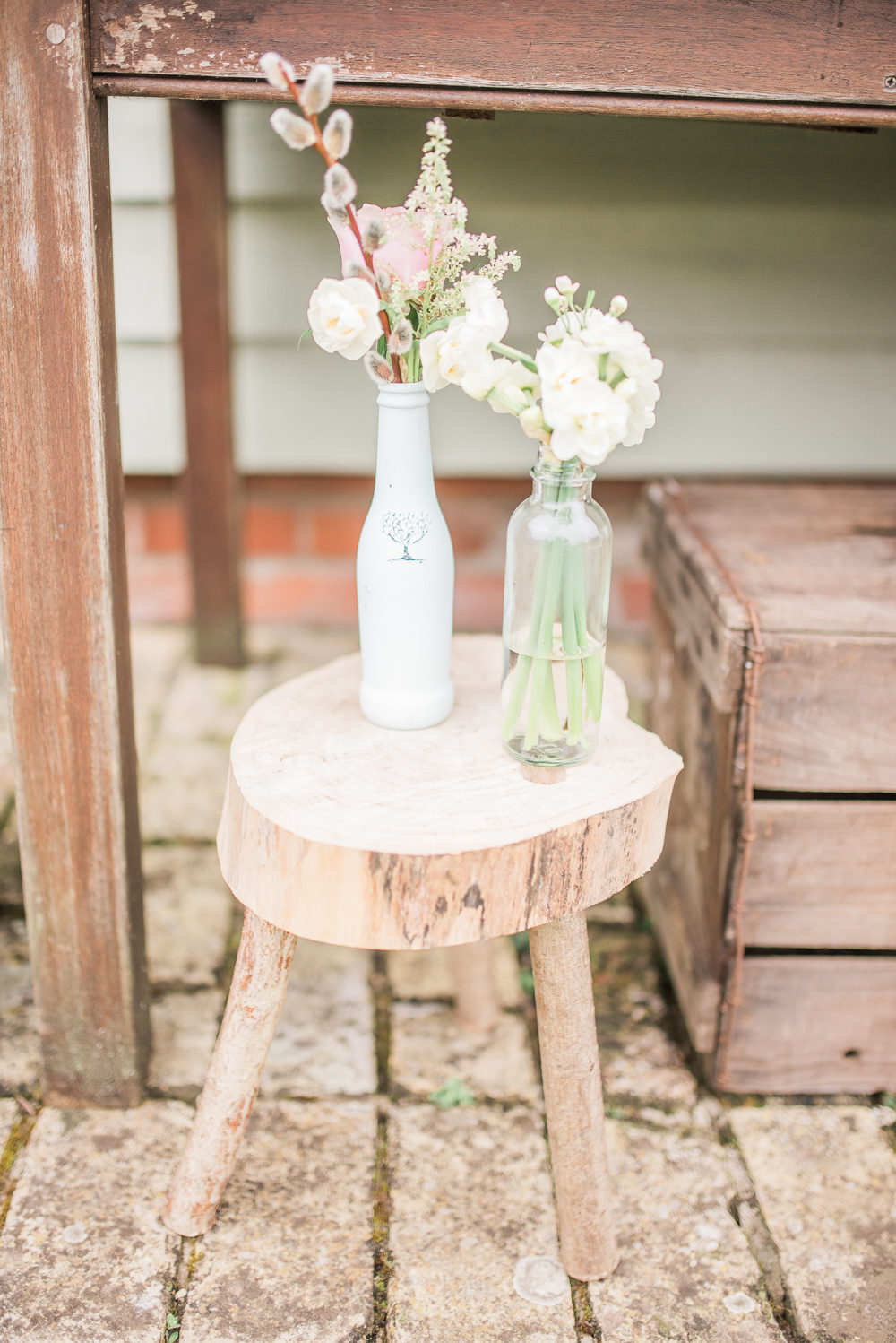 Wooden Stool Flowers Bottles Springtime Bridal Shower Ideas Hen Party Laura Jane Photography
