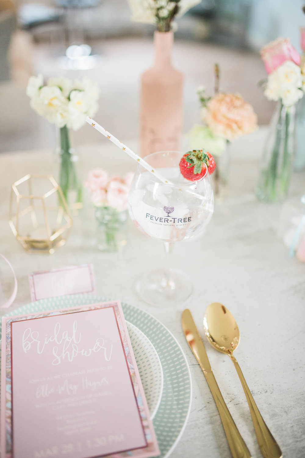 Place Setting Stationery Gold Cutlery Cocktail Springtime Bridal Shower Ideas Hen Party Laura Jane Photography