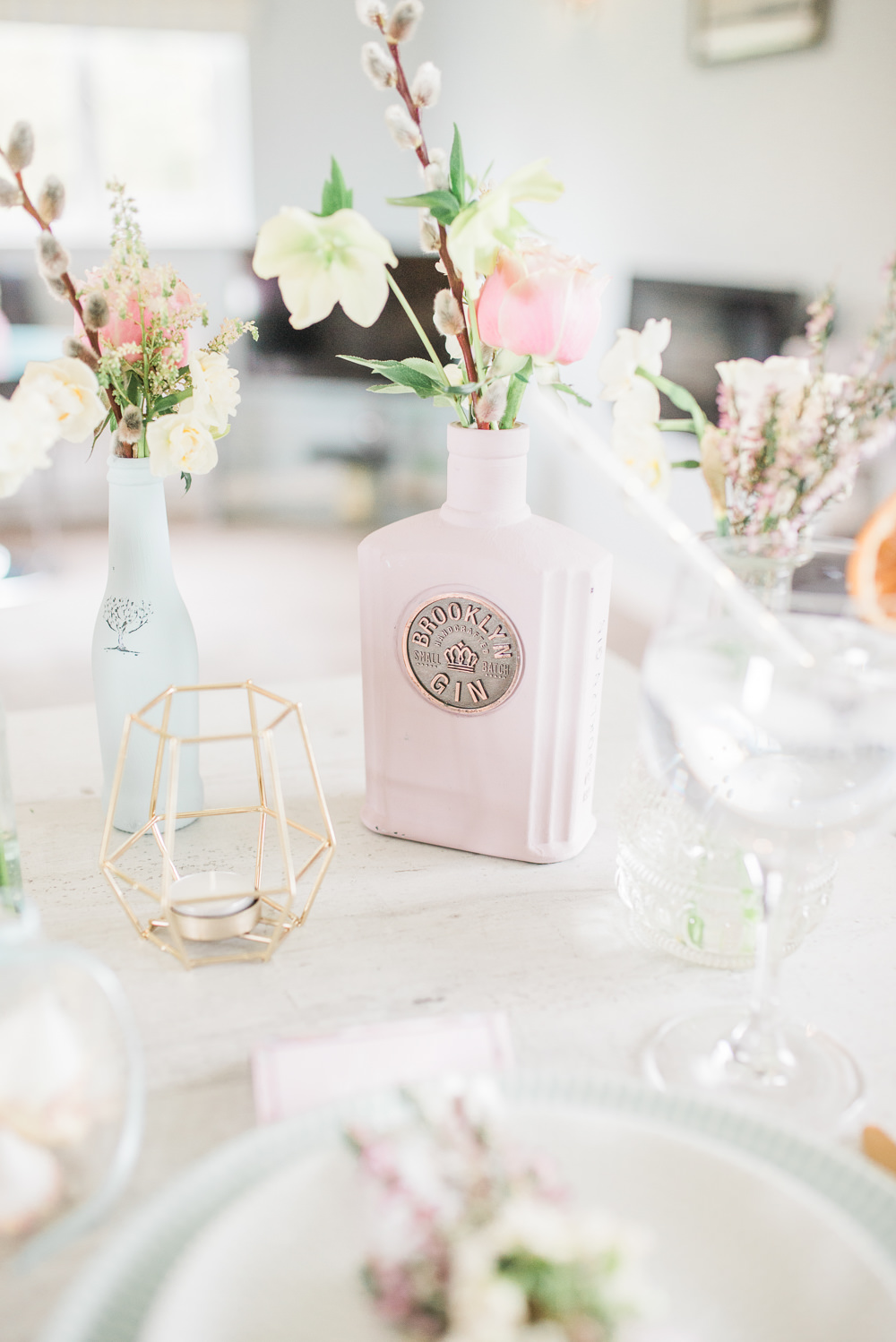 Table Flowers Pretty Decor Tablescape Bottles Springtime Bridal Shower Ideas Hen Party Laura Jane Photography