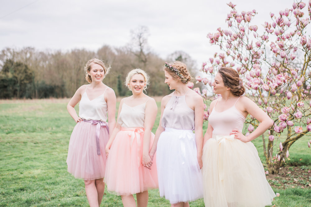 Bridesmaid Bridesmaids Tulle Skirts Tops Bows Pastel Springtime Bridal Shower Ideas Hen Party Laura Jane Photography
