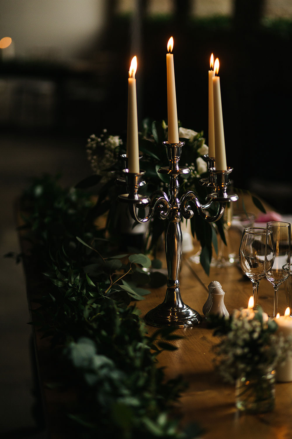 Long Tables Decor Decoration Candles Candelabra Greenery Foliage The Arches Halifax Wedding Paul Joseph Photography