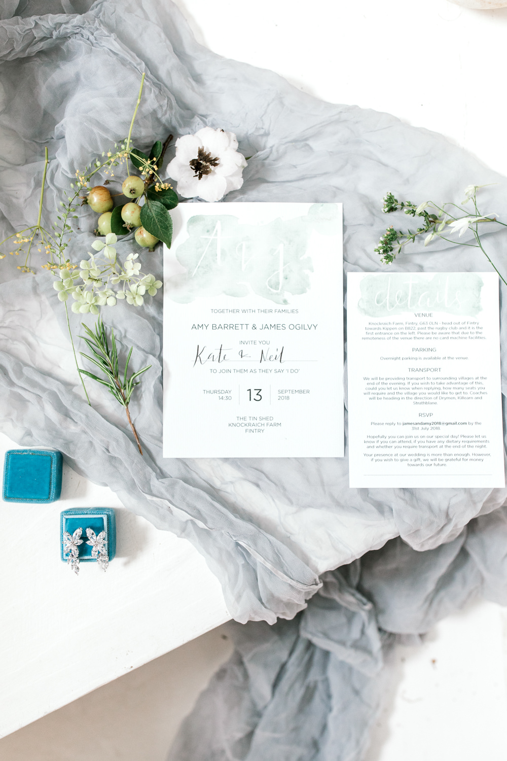 Stationery Watercolour Calligraphy Invitation Tin Shed Knockraich Farm Wedding The Gibsons Photography