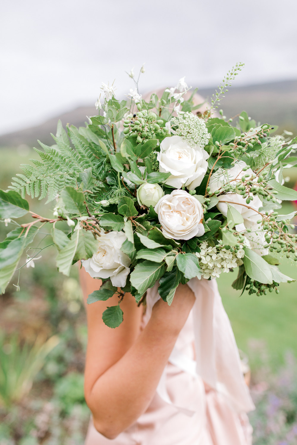 White Flower Rose Foliage Greenery Bouquet Tin Shed Knockraich Farm Wedding The Gibsons Photography