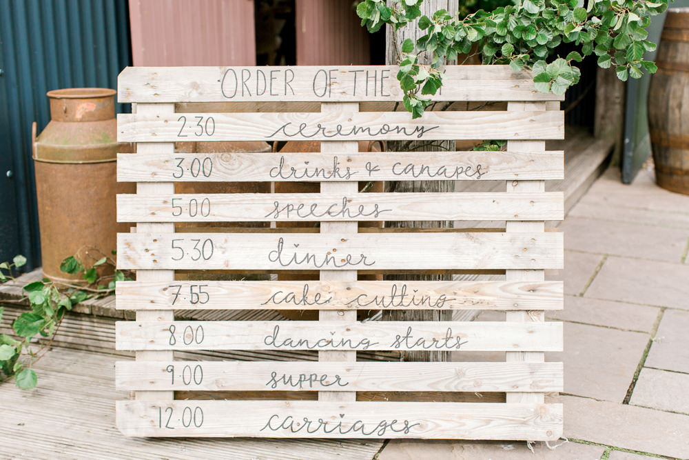 Pallet Order of the Day Tin Shed Knockraich Farm Wedding The Gibsons Photography