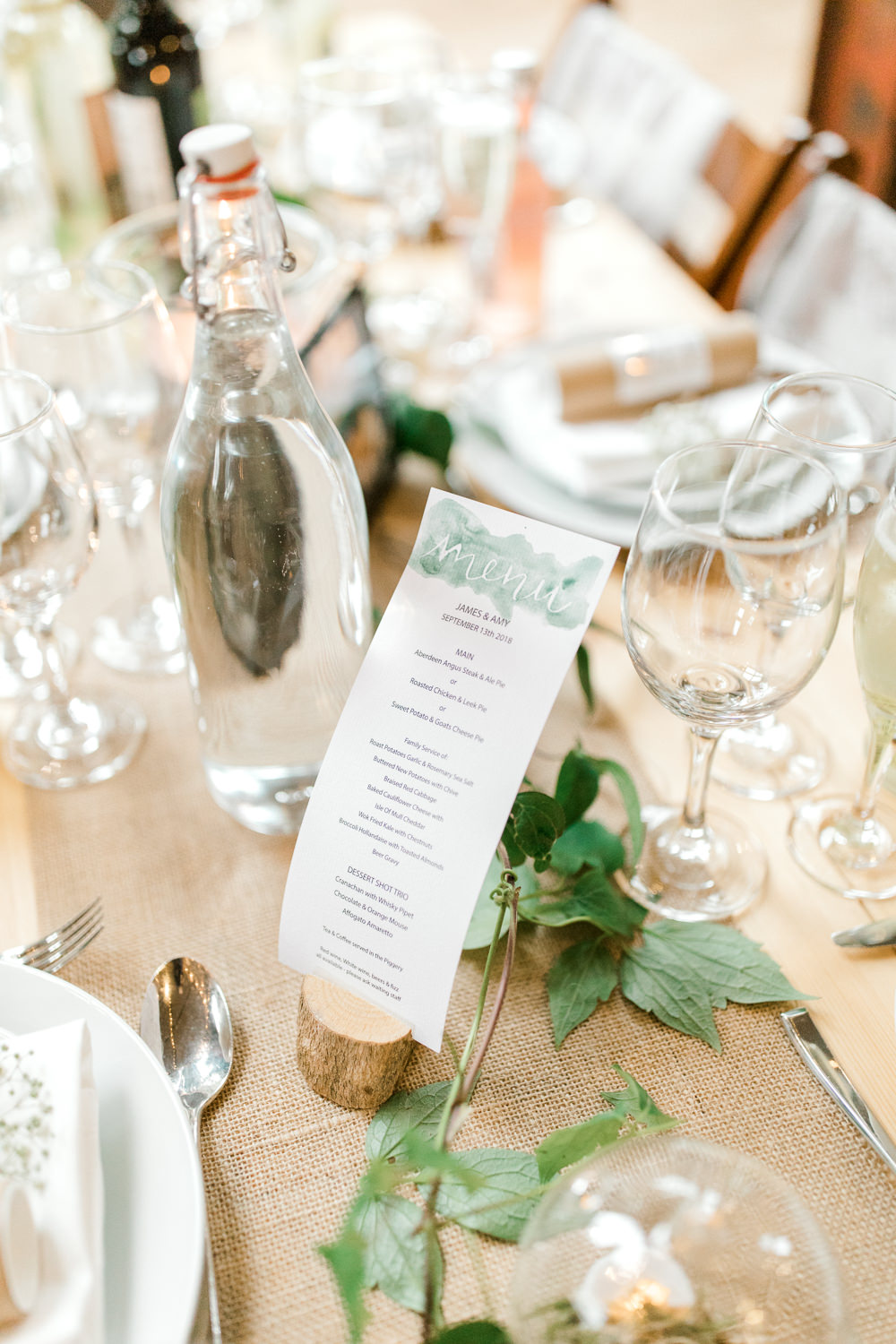 Menu Watercolour Table Setting Tin Shed Knockraich Farm Wedding The Gibsons Photography