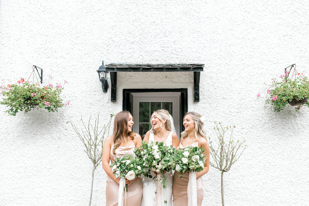 Bride Bridal Deep V Plunge Neckline Dress Sleeveless Slim Fit Silk Bias Cut Bridesmaids Peach Veil Tin Shed Knockraich Farm Wedding The Gibsons Photography