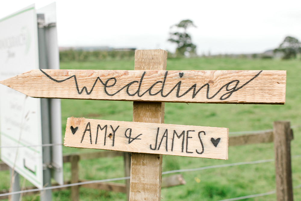 Wooden Sign Post Direction DIY Tin Shed Knockraich Farm Wedding The Gibsons Photography