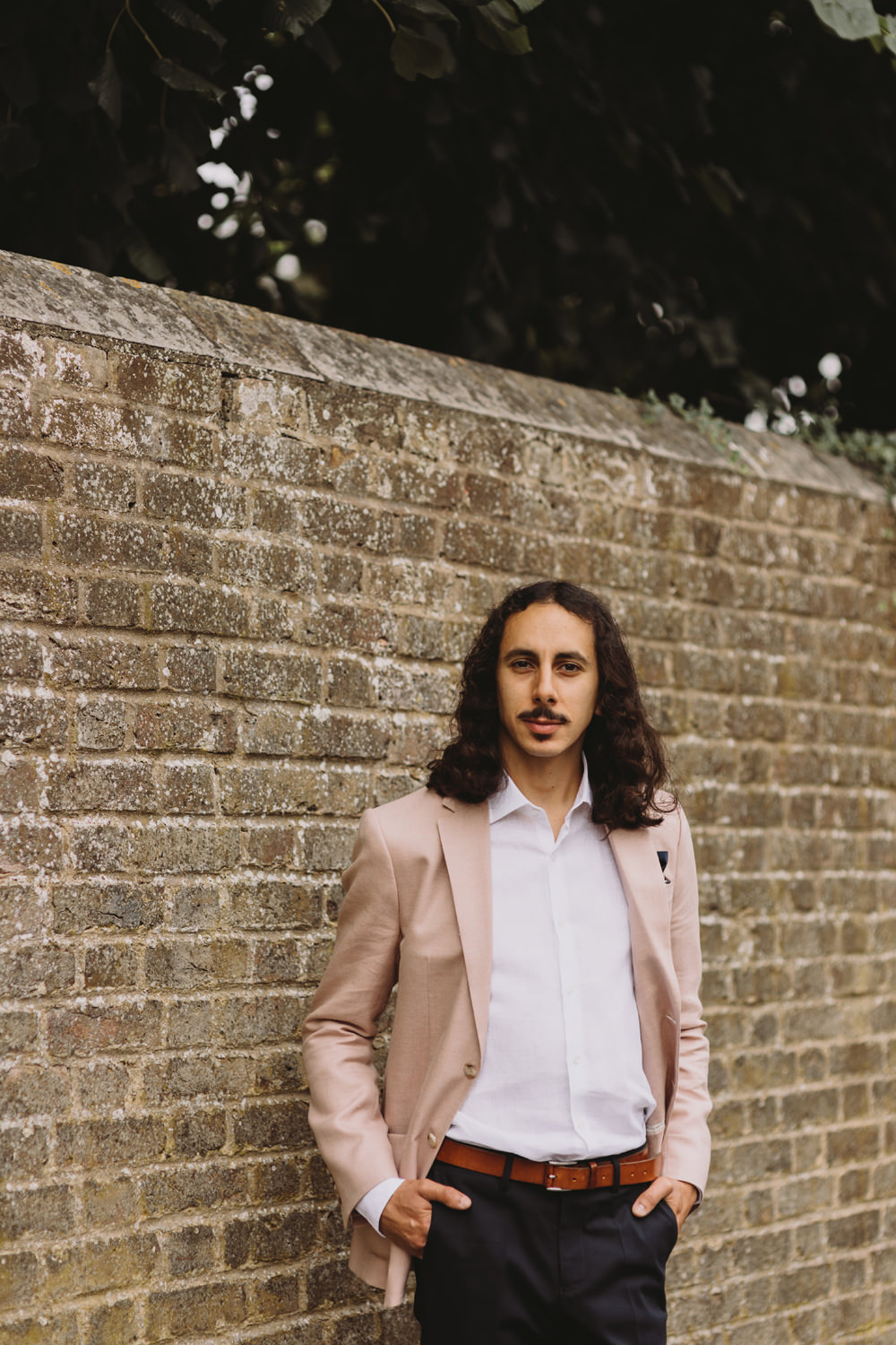 Pink Jacket White Shirt Chinos Casual Groom Pocket Square Tram House Wedding Luke Hayden Photography