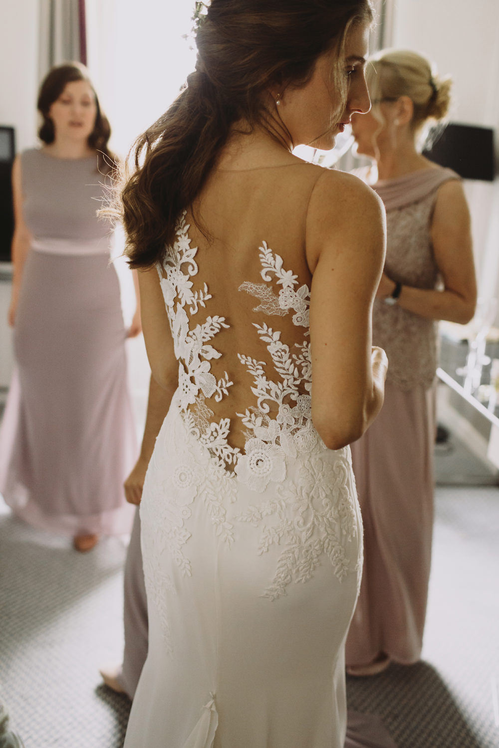 Bride Bridal Illusion Lace Pronovias Dress Gown Tram House Wedding Luke Hayden Photography