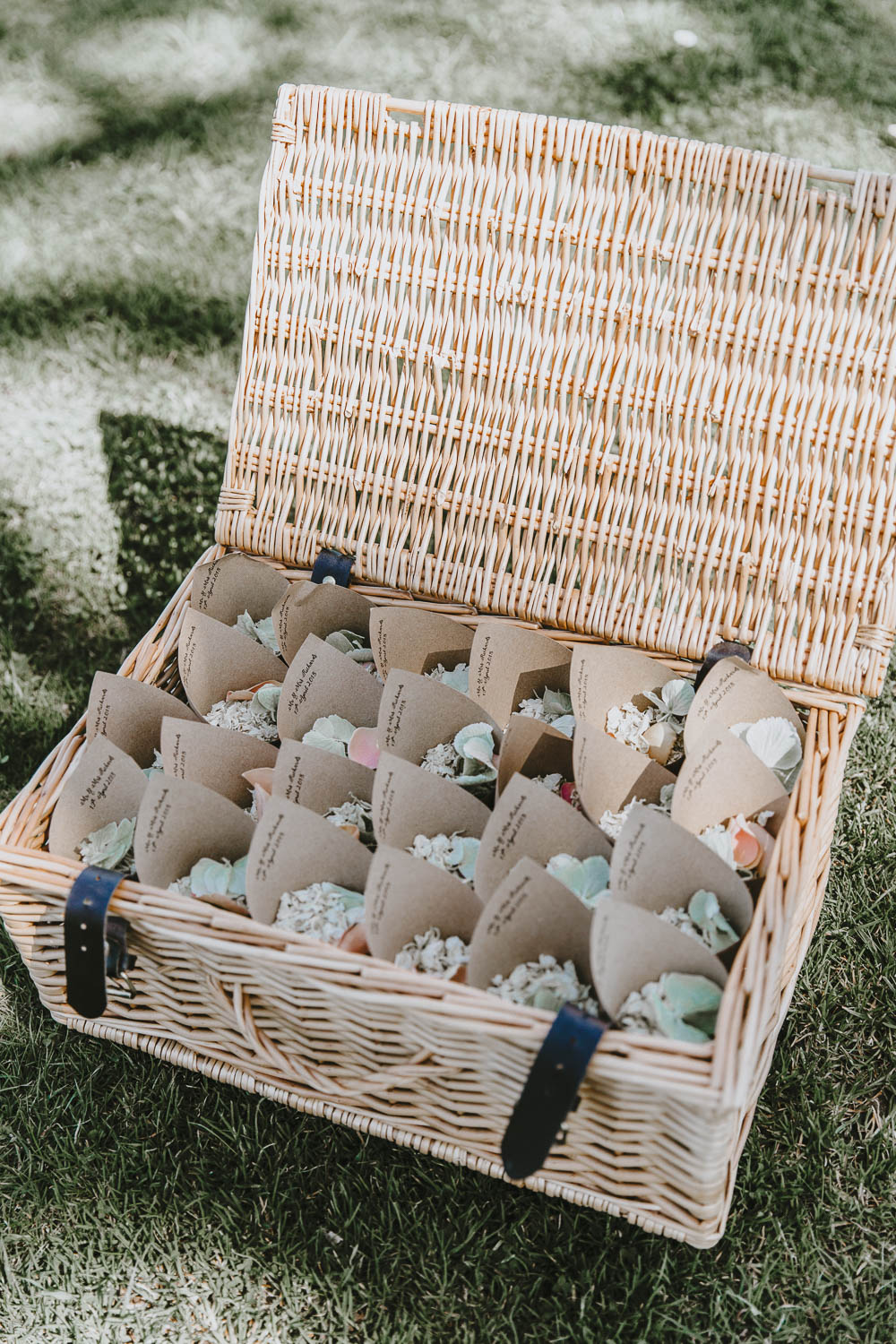 Hamper Basket Confetti Cones Trevenna Barns Wedding Wild Tide Creative