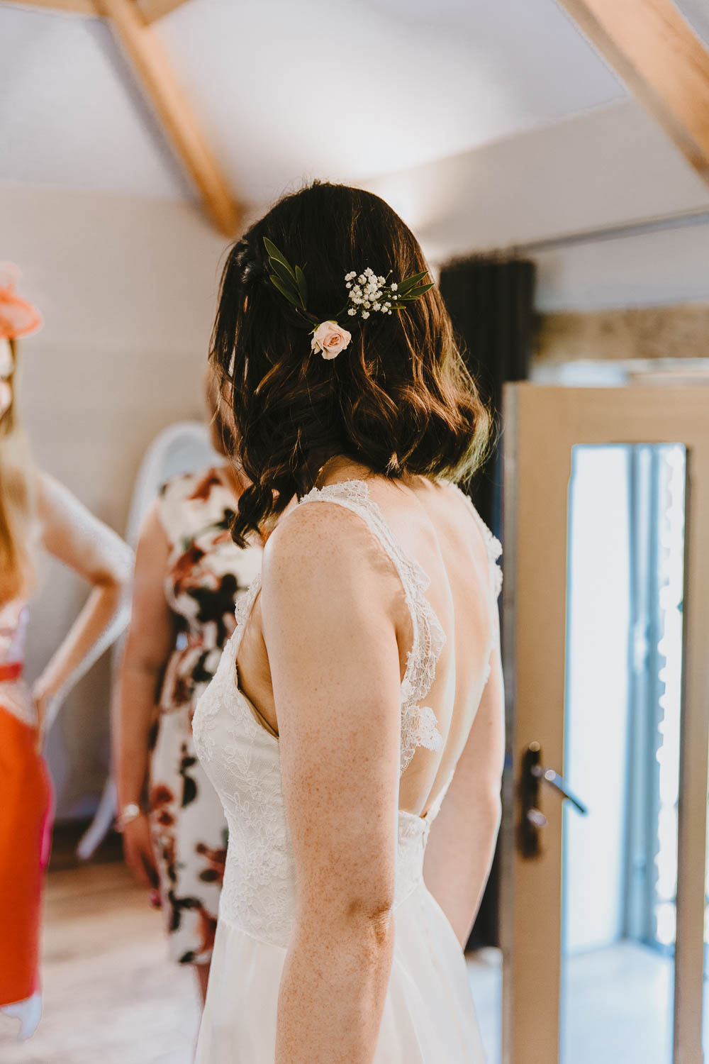 Bride Bridal Hair Short Bob Flowers Trevenna Barns Wedding Wild Tide Creative