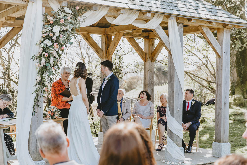 Outdoor Gazebo Ceremony Flowers Drapes Arch Trevenna Barns Wedding Wild Tide Creative