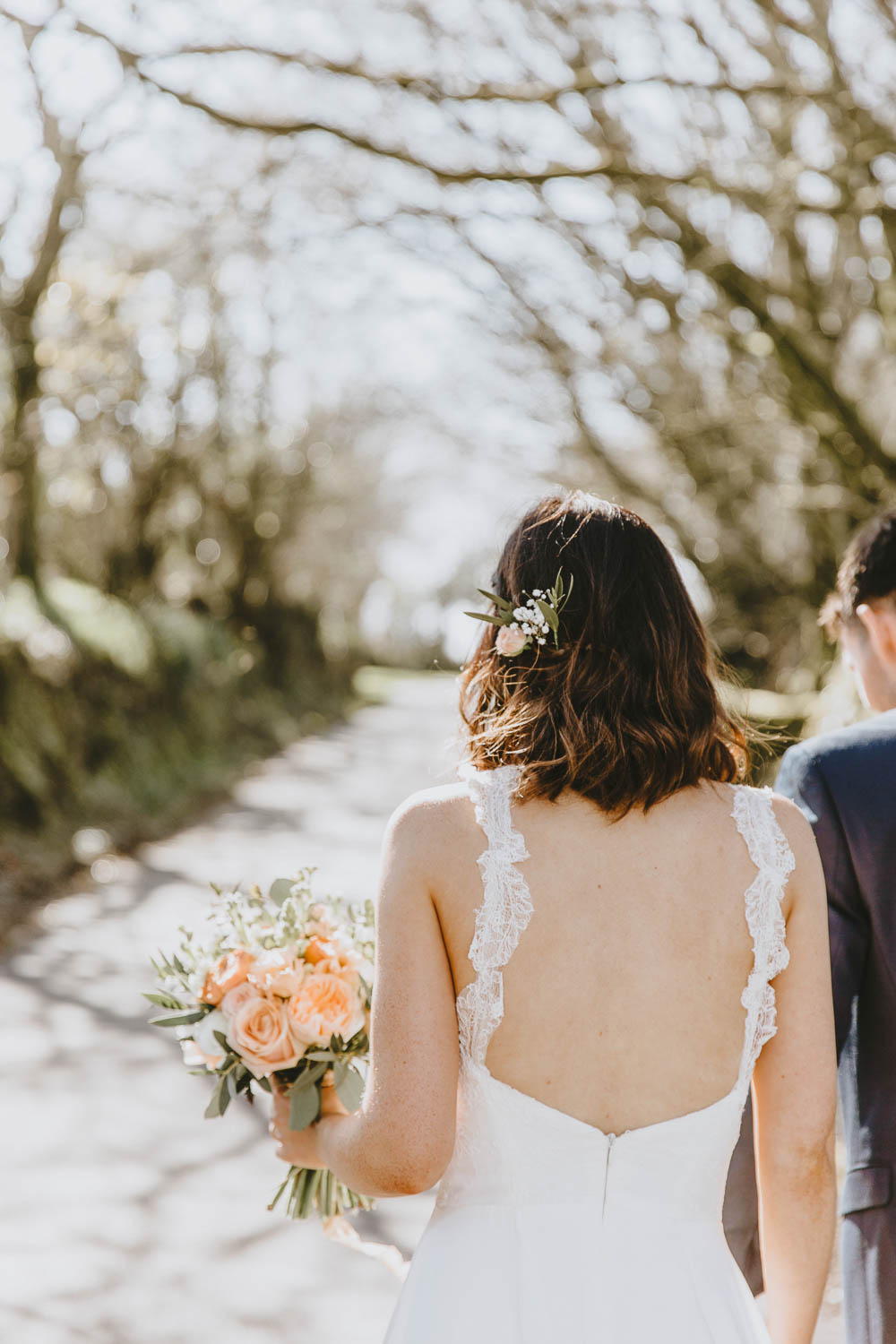 Bride Bridal Dress Gown Chantel Lauren Lace Straps Train Trevenna Barns Wedding Wild Tide Creative
