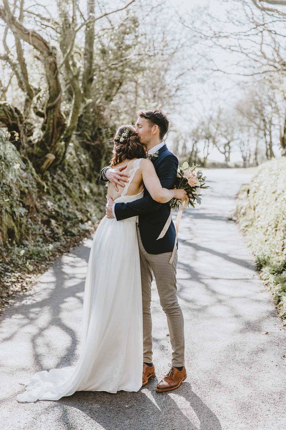 Bride Bridal Dress Gown Chantel Lauren Lace Straps Train Trevenna Barns Wedding Wild Tide Creative