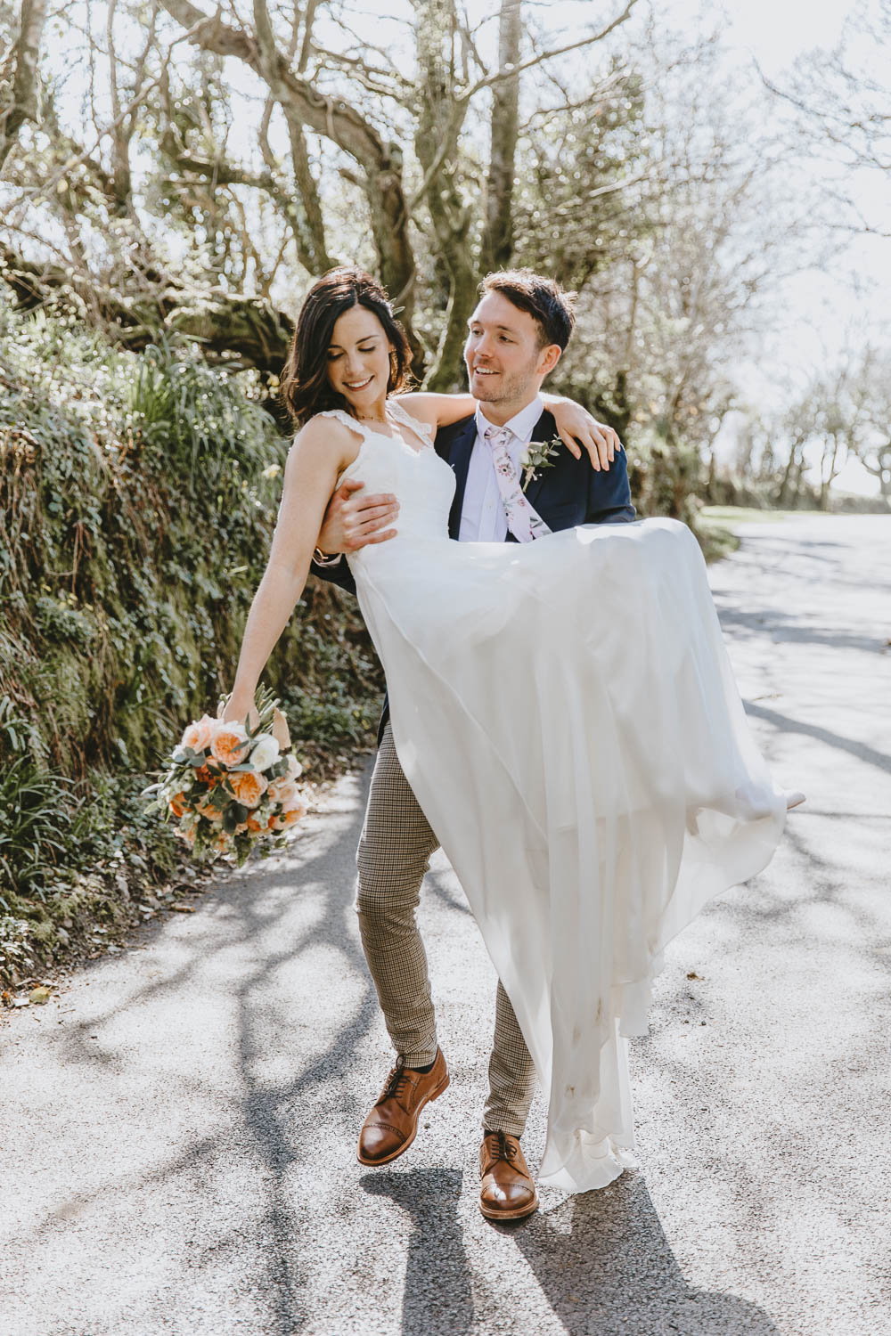 Bride Bridal Dress Gown Chantel Lauren Lace Straps Train Trevenna Barns Wedding Wild Tide Creative