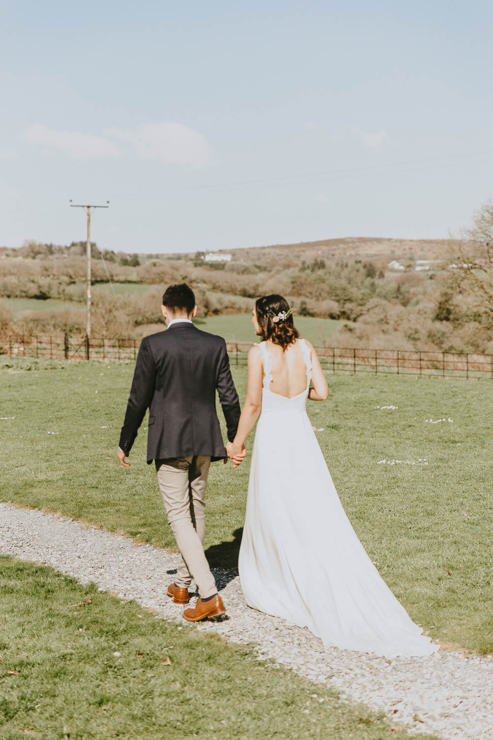 Bride Bridal Dress Gown Chantel Lauren Lace Straps Train Trevenna Barns Wedding Wild Tide Creative