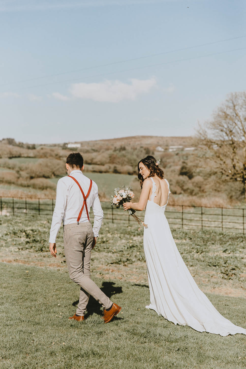 Bride Bridal Dress Gown Chantel Lauren Lace Straps Train Trevenna Barns Wedding Wild Tide Creative