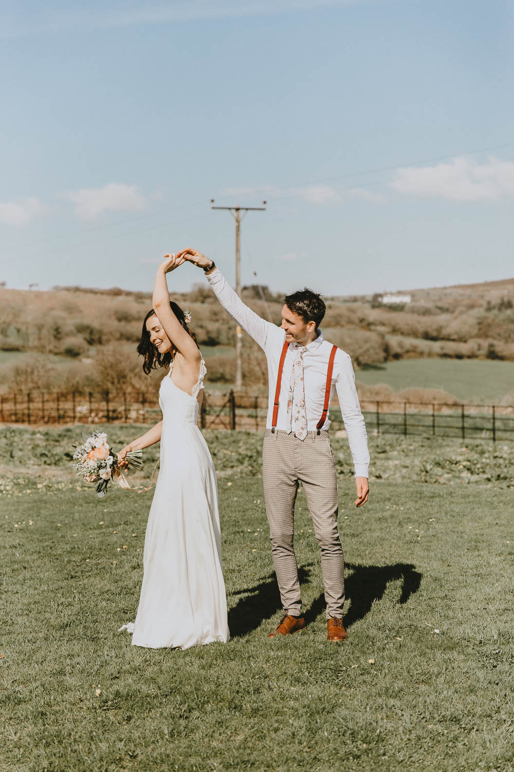 Groom Suit Style Look Chinos Floral Tie Braces Trevenna Barns Wedding Wild Tide Creative