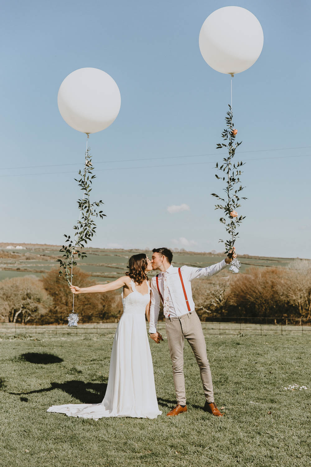 Giant Balloons Bride Groom Trevenna Barns Wedding Wild Tide Creative