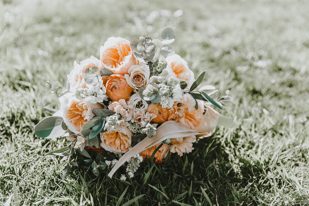 Bouquet Flowers Peach Blush Rose Bride Bridal Trevenna Barns Wedding Wild Tide Creative