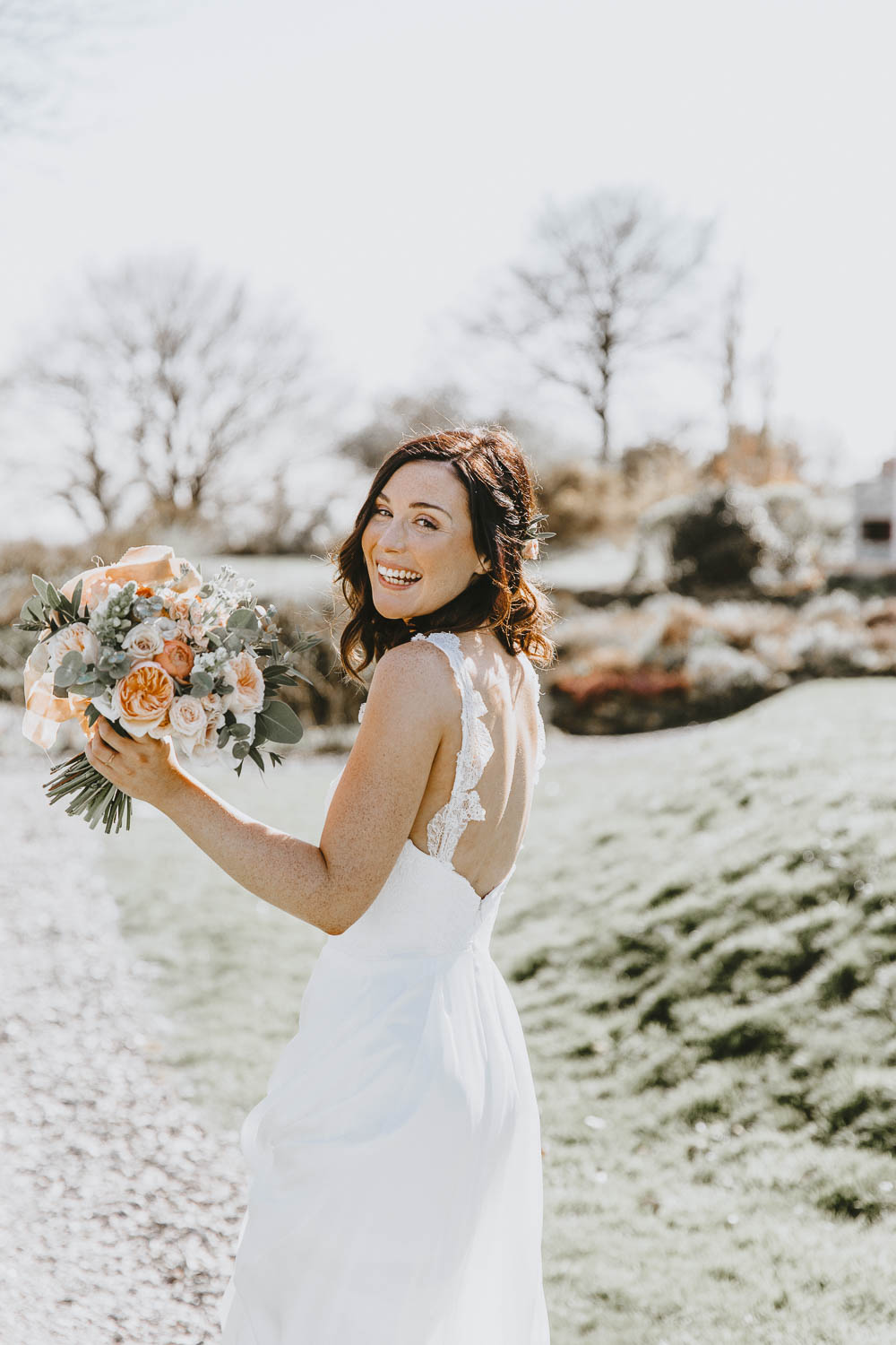 Bride Bridal Dress Gown Chantel Lauren Lace Straps Train Trevenna Barns Wedding Wild Tide Creative