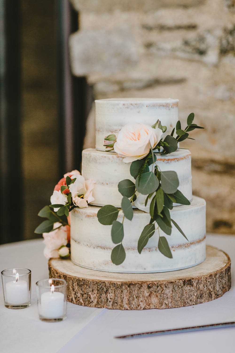 Semi Naked Cake Greenery Foliage Flowers Log Stand Trevenna Barns Wedding Wild Tide Creative