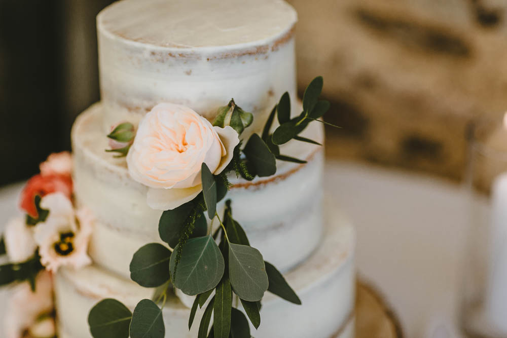 Semi Naked Cake Greenery Foliage Flowers Log Stand Trevenna Barns Wedding Wild Tide Creative