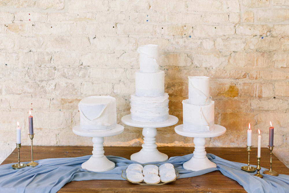 Cake Table Silk Runner Candles Winter Blue Barn Wedding Ideas Joanna Briggs Photography