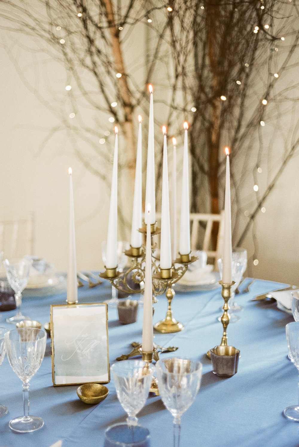 Candle Sticks Table Decor Tablescape Winter Blue Barn Wedding Ideas Joanna Briggs Photography