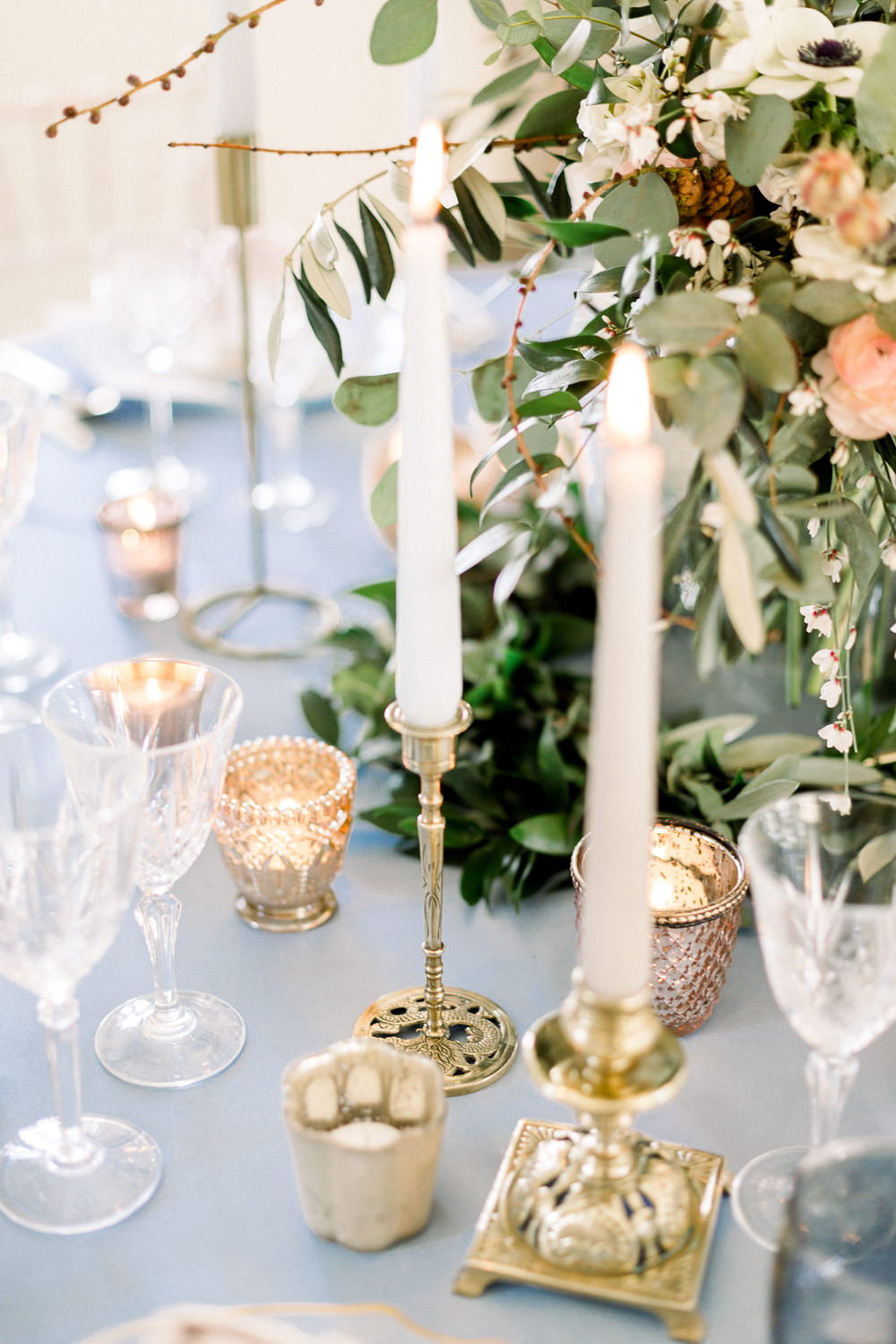 Candle Sticks Table Decor Tablescape Winter Blue Barn Wedding Ideas Joanna Briggs Photography