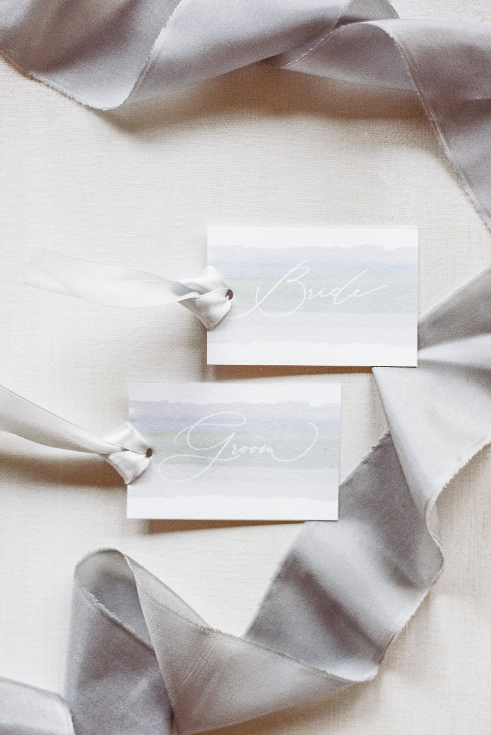 Grey Watercolour Calligraphy Place Name Cards Winter Blue Barn Wedding Ideas Joanna Briggs Photography