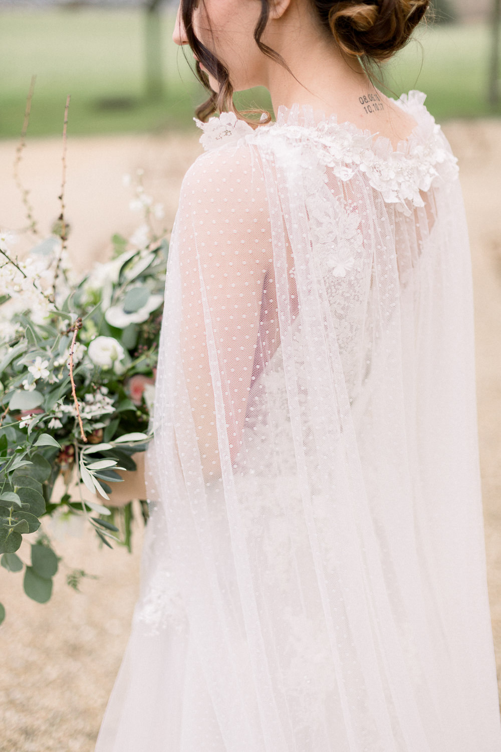 Dress Gown Bride Bridal Cape Veil Winter Blue Barn Wedding Ideas Joanna Briggs Photography