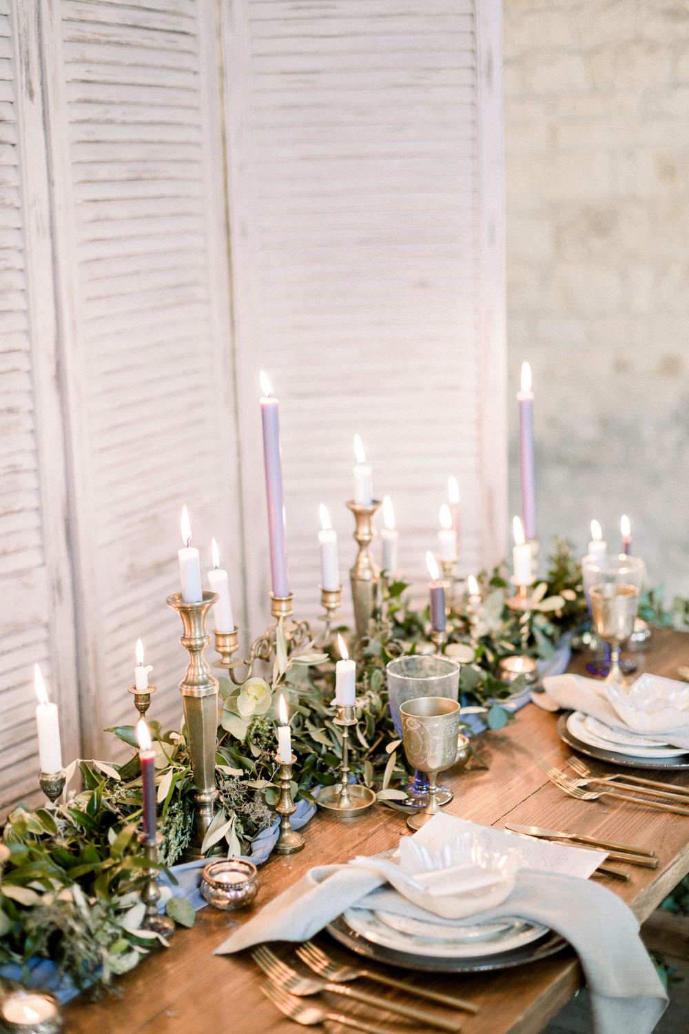 Candle Sticks Table Decor Tablescape Greenery Foliage Winter Blue Barn Wedding Ideas Joanna Briggs Photography