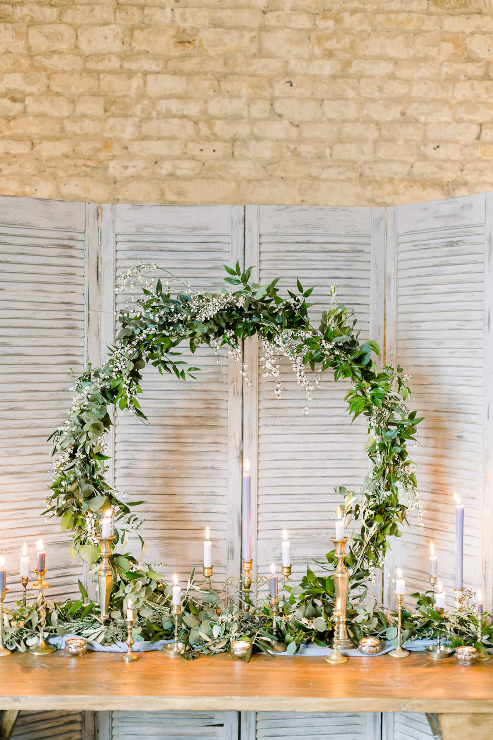 Hoop Wreaths Greenery Folliage Backdrop Table Tablescape Winter Blue Barn Wedding Ideas Joanna Briggs Photography