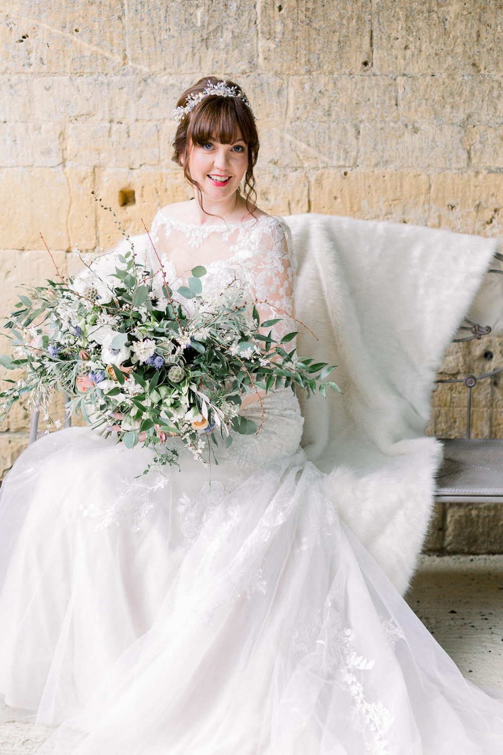 Dress Gown Bride Bridal Lace Sleeves Winter Blue Barn Wedding Ideas Joanna Briggs Photography