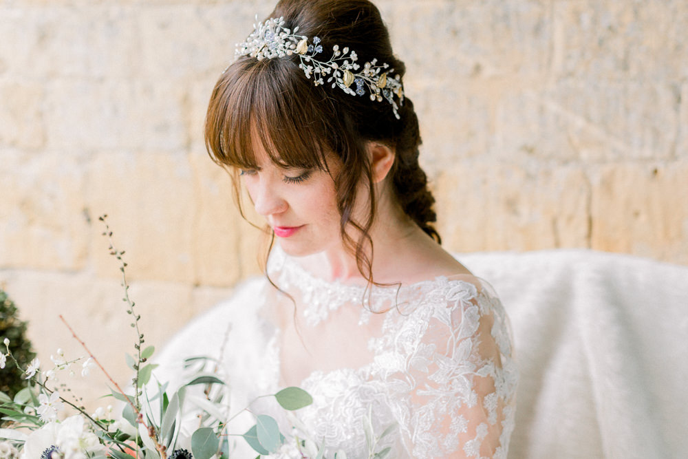 Bride Bridal Accessory Circlet Hair Winter Blue Barn Wedding Ideas Joanna Briggs Photography