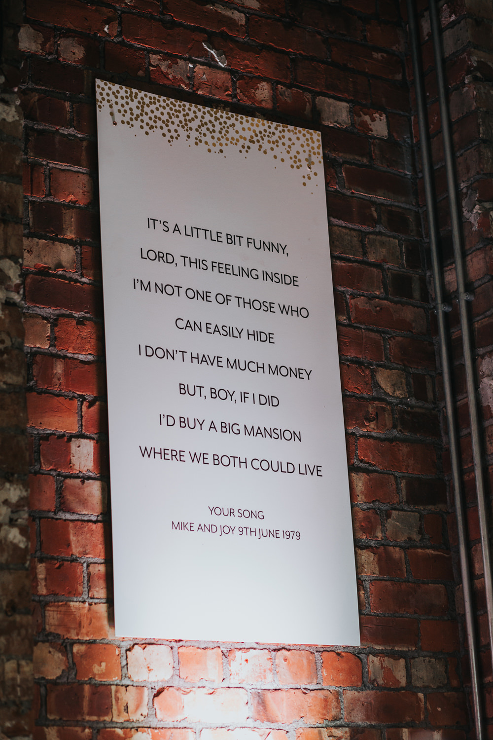 Song Lyrics Banner Decor Albert Hall Manchester Wedding Katie Dervin Photography