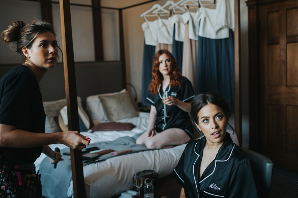Bride Bridal Pyjamas Bridesmaids Silk Personalised Albert Hall Manchester Wedding Katie Dervin Photography