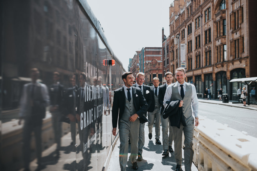 Three Piece Suit Waistcoat Groom Grey Navy Albert Hall Manchester Wedding Katie Dervin Photography