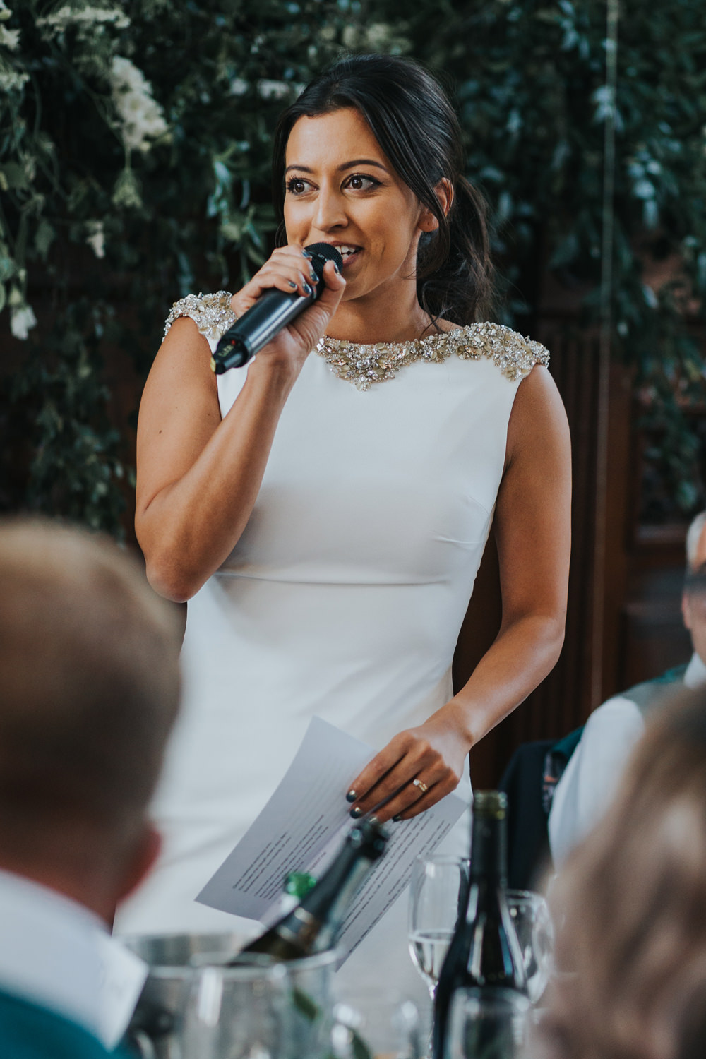 Pronovias Dress Gown Fit and Flare Embellished Sparkle Long Train Speech Albert Hall Manchester Wedding Katie Dervin Photography