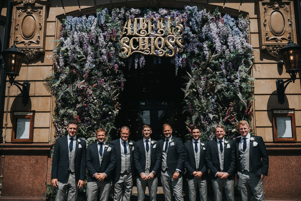 Three Piece Groom Groomsmen Waistcoat Grey Albert Hall Manchester Wedding Katie Dervin Photography