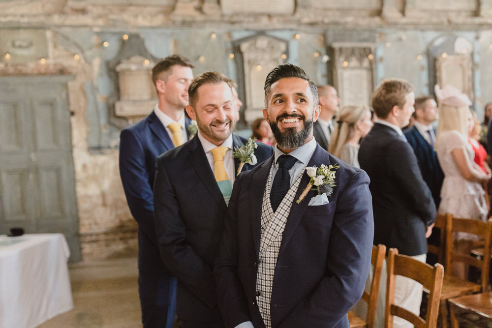 Groom Suit Style Waistcoat Navy Check Tie Asylum London Wedding Emma Gates Photography
