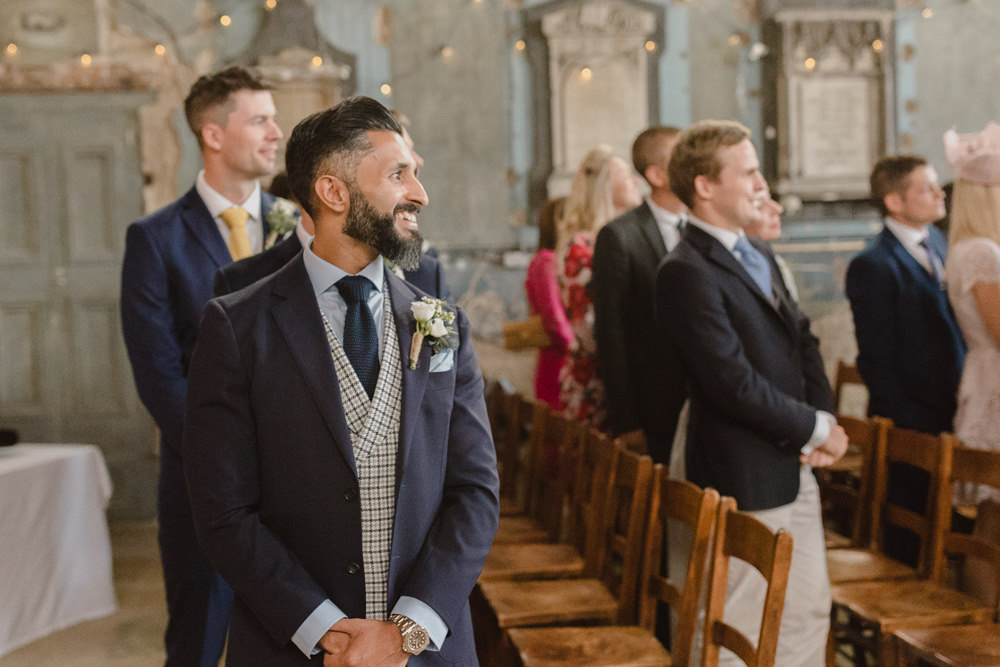 Groom Suit Style Waistcoat Navy Check Tie Asylum London Wedding Emma Gates Photography
