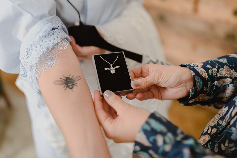 Bee Necklace Tattoo Bride Asylum London Wedding Emma Gates Photography