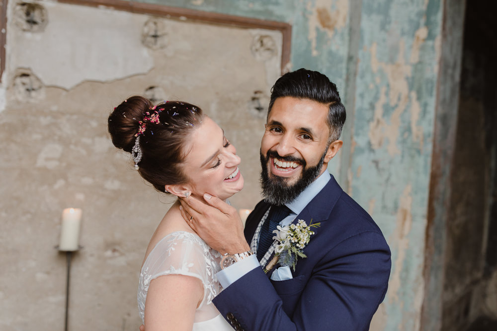 Groom Suit Style Waistcoat Navy Check Tie Asylum London Wedding Emma Gates Photography