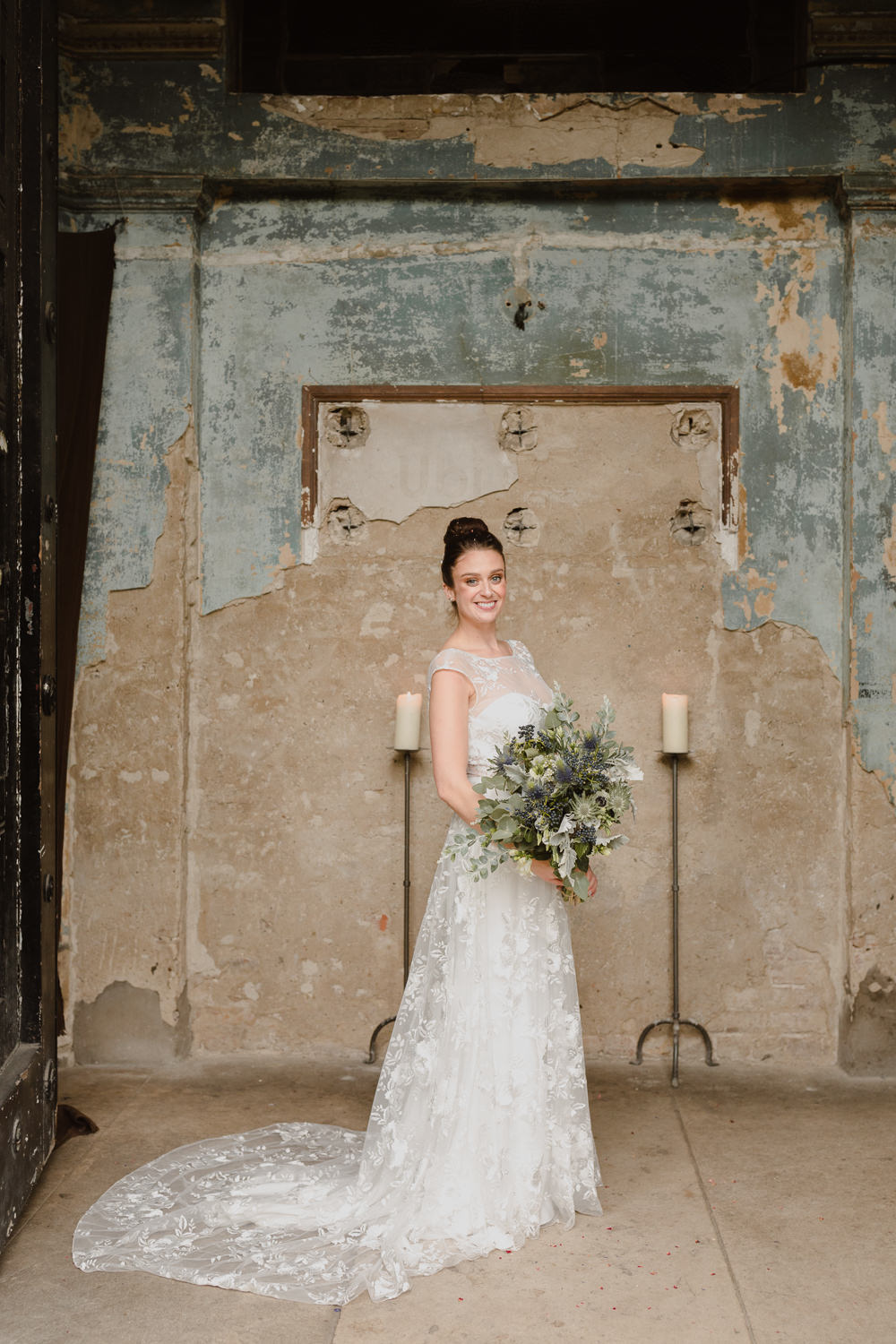 Bride Bridal Dress Gown Rime Arodaky Floral Lace Train Asylum London Wedding Emma Gates Photography