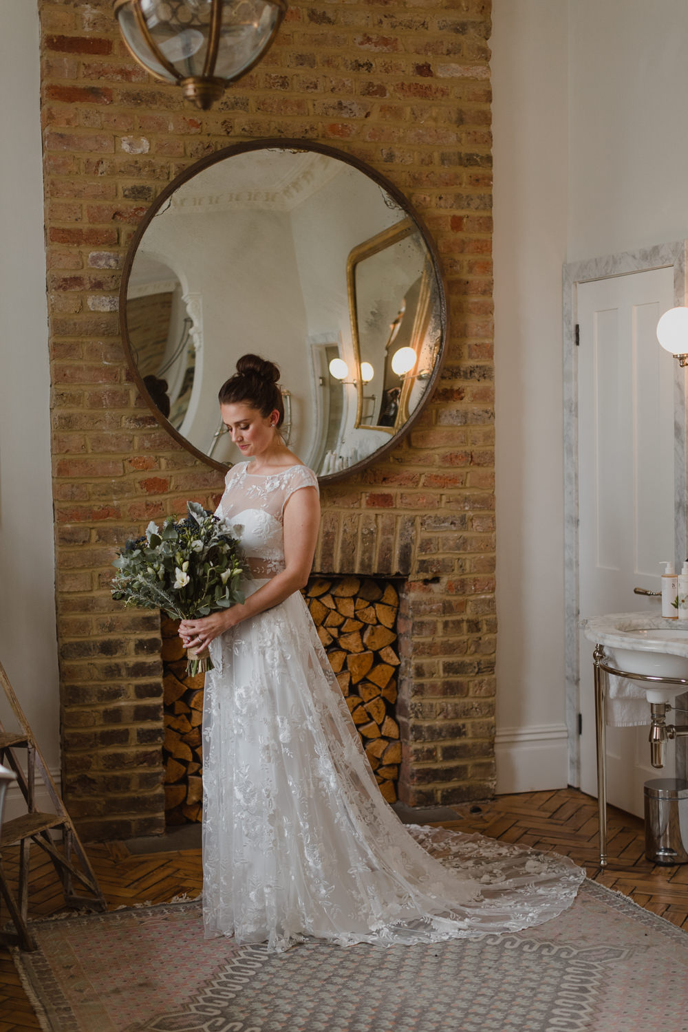 Bride Bridal Dress Gown Rime Arodaky Floral Lace Train Asylum London Wedding Emma Gates Photography