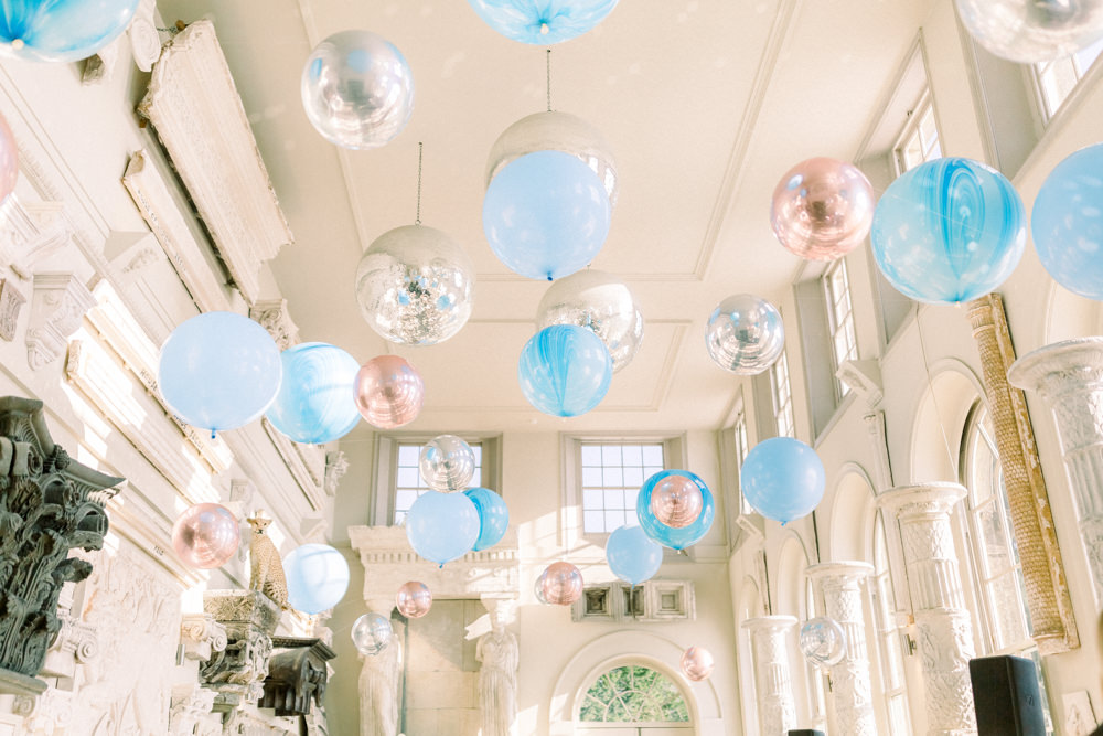 Balloon Installation Blue Silver Orbz Aynhoe Park Wedding Sanshine Photography