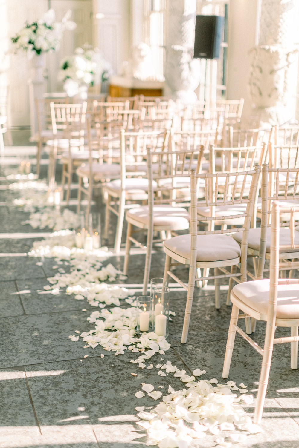 Aisle Candles Petals Aynhoe Park Wedding Sanshine Photography