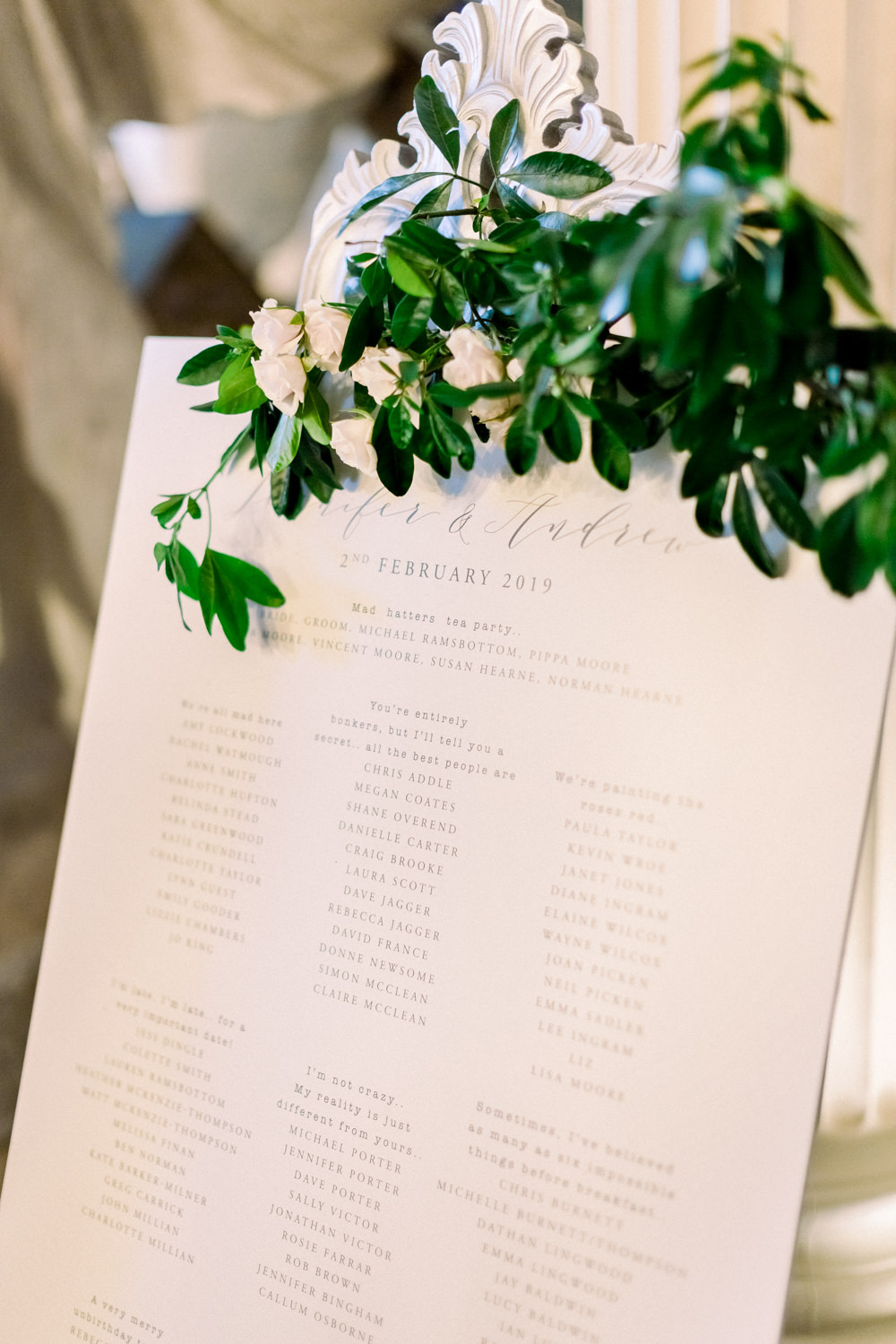 Table Plan Greenery Easel Modern Calligraphy Aynhoe Park Wedding Sanshine Photography